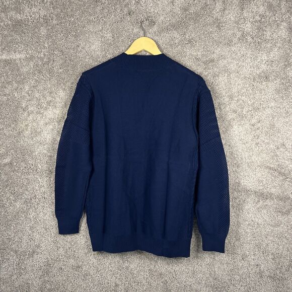 Faith & Zoe Cardigan Sweater Womens Medium Navy Blue Mesh Long Sleeve Open - Picture 2 of 12